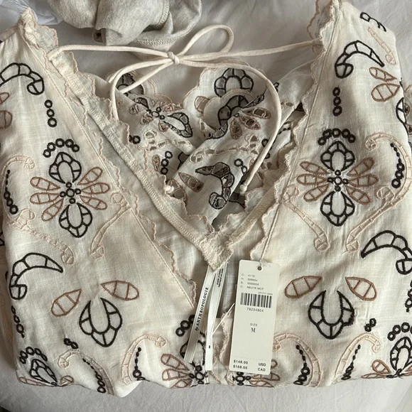 Anthropologie Cream and Black Embroidered Top - Picture 3 of 8